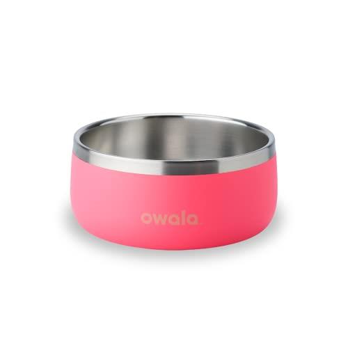 Owala Pet Bowl - Durable Stainless Steel, Food and Water Bowl for Dogs, Cats, and All Pets, Non-Slip Base, 24oz, Pink (Hyper Flamingo)