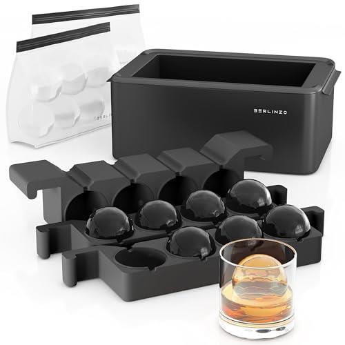 BERLINZO Premium Clear Ice Ball Maker - Whiskey Ice Ball Maker Mold Large 2 Inch - Crystal Clear Ice Maker Sphere - Clear Ice Cube Maker with Storage Bag - Clear Ice Mold for Ball Ice Maker