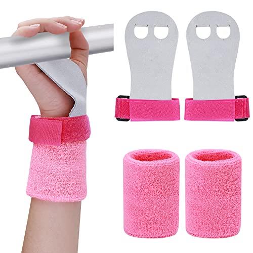 Abeillo 2 Gymnastics Grips Wristbands Sets for Girls Youth Kids, Pink Gymnastic Hand Grips Gymnastic Bar Palm Protection and Wrist Support Sports Accessories for Kids Workout and Exercise (X-Small)