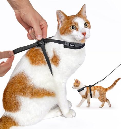 Furee Push-Button Harness for Cats Small Dogs Bunnys Ferrets for Walking, Non-Bulky, Open-Shoulders, Fully Adjustable Anti-Flop Over Max Mobility Escape-Proof Harness for Pets (Large)