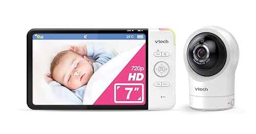 VTech RM7764HDV2 7” Smart HD Pan & Tilt Video Baby Monitor with Remote Access, 2-Way Talk, Soothing Sounds, Temp Sensor & Motion Detection, up to 13 Hours Battery Life
