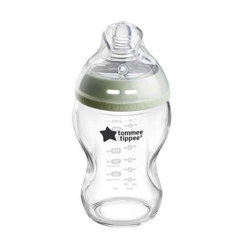 Tommee Tippee Baby Bottles, Natural Start Glass Anti-Colic Baby Bottle with Slow Flow Breast-Like Teat, 250ml, 0m+, Self-Sterilising, Baby Feeding Essentials, Pack of 1