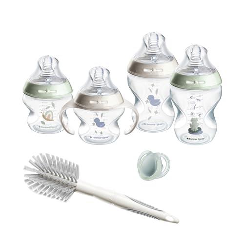 Tommee Tippee Natural Start Newborn Starter Set, 150ml & 260ml Anti-Colic Baby Bottles, Slow & Medium-Flow Breast-Like Teats, Self-Sterilising, Baby Feeding Essentials, Pond