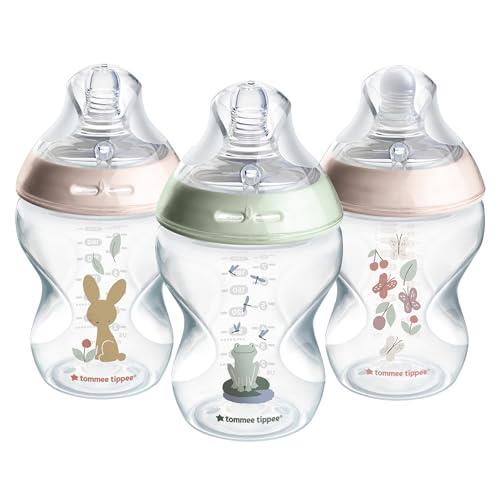Tommee Tippee Baby Bottles, Natural Start Anti-Colic Baby Bottle with Slow Flow Breast-Like Teat, 260ml, 0m+, Self-Sterilising, Baby Feeding Essentials, Decorated, Pack of 3