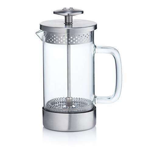 Barista & Co 100% Plastic Free Sustainable Borosilcate Glass Cafetiere, Core Coffee Press, French Press Coffee Maker in 3 Cup / 1 Mug / 350ml, Steel