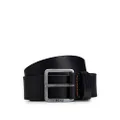 BOSS Men's Smooth Leather Belt with Brushed Effect Buckle, Black, 34
