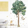 AUHOKY Green Tree Wall Decal Lovely Cat Wall Stickers, Removable Pastoral Style Fruit Tree Butterfly Wallpaper Decor, Green Plants Art Murals for Nursery Bedroom Living Room Decoration