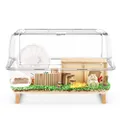 BUCATSTATE Hamster Cages, Fully Transparent Small Animal Cage with Wood Feet Hamster House and Habitats Stackable for Gerbil, Dwarf Hamsters, Reptiles 25.5" L*16.5" W*13.8" H