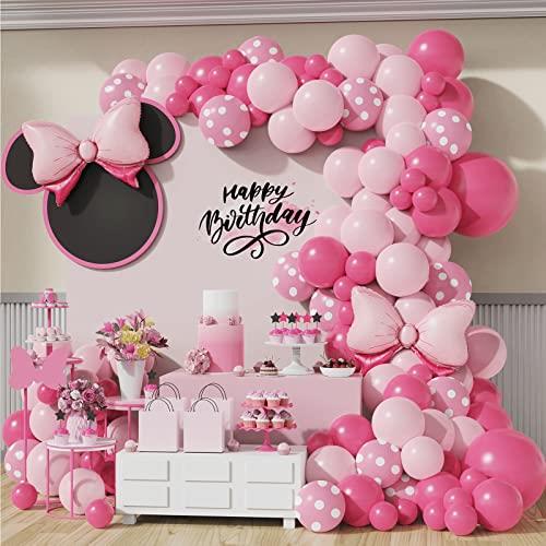 DUBEDAT 136Pcs Pink Mouse Birthday Decorations, Pink Rose Pink Polka Dots for Mouse Theme Birthday Girl's Party Decorations Supplies Birthday Baby shower Wedding