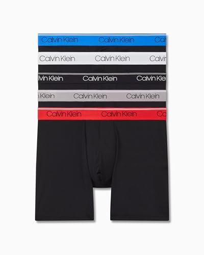 Calvin Klein Men's Micro Stretch Boxer Brief, Black Bodies with Lake Blue/Cherry Kiss/Dahlia/Moss Grey/Eiffle Tower Waist Bands, Small (Pack of 5)