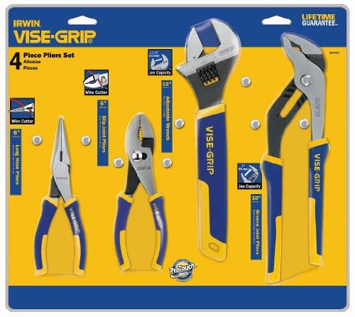 IRWIN Tools Long Nose, Slip Joint, Adjustable Wrench and Groove Joint ProPliers Set, 4-Piece (2078705)