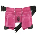 Graintex DS1118 8 Pocket Pink Tool Belt in Suede Leather with 2” Webbing Belt, 2 Leather Hammer Holders Loops