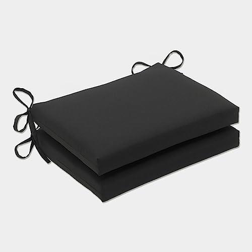 Pillow Perfect Indoor/Outdoor Fresco Squared Seat Cushion, Black, Set of 2