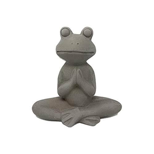 Elly Décor 8.5 Inch Ceramic Zen Meditating Frog Statue,Yoga Toad Sculpture,Cement Stone Finish Gray