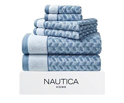 Nautica Home 6pc Towel Set 100% Terry Cotton, Oeko-Tex Certified, Super Soft & Absorbant, Medium-Weight, 6 Piece, Zane Chevron