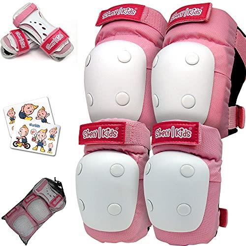 Kids Knee and Elbow Pads with Wrist Guards, HardSoft Pad Tech. I CPSIA Certified Protective Gear Set I Inline Roller Skate Skateboard Bike Knee Pads for Kids Child Girls Boys Toddler Youth (Pink, S)
