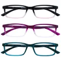 Opulize See 3 Pack Blue Light Blocking Reading Glasses Pink Purple Turquoise Computer Anti Glare Unisex BBB9-45Q +3.00