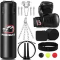 Prorobust Punching Bag for Adults Kids Men Women, 4ft PU Leather Heavy Hanging Boxing Bag Set with 12OZ Gloves for MMA Kickboxing Karate Home Gym Training(Unfilled)