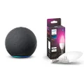 Echo (4th Gen) Smart speaker with Alexa | Charcoal + Philips Hue White and Colour Ambience Bluetooth Candle, E14