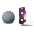 Echo (4th Gen) Smart speaker with Alexa | Twilight Blue + Philips Hue White and Colour Ambience Bluetooth Candle, E14