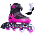 PAPAISON Adjustable Inline Skates for Kids and Adults with Full Light Up Wheels, Outdoor Roller Skates for Girls and Boys, Men and Women