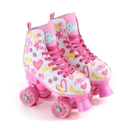 Barbie Roller Skates for Girls - Adjustable Sizes 12-2, Glitter Wheels, ABEC 5 Bearings - Durable PVC Material, Foam Shoe Lining - Perfect for Active Fun and Adventures, Size 3-6