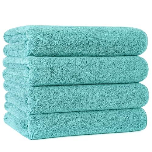 POLYTE Microfiber Quick Dry Lint Free Bath Towel, 57 x 30 in, Pack of 4 (Aqua)
