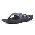 OOFOS OOriginal Sport Sandal - Lightweight Recovery Footwear - Reduces Stress on Feet, Joints & Back - Machine Washable - Hand-Painted Graphics, Black/Graphite, 14 Women/12 Men