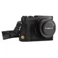 MegaGear MG1467 Panasonic Lumix DC-GX950, GX900, DC-GF10 Ever Ready Genuine Leather Camera Half Case and Strap - Black