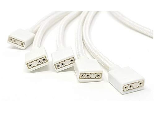 MICRO CONNECTORS 70cm Premium Sleeved 3-Pin 1 to 5 Addressable (ARGB) Splitter Cable (White, F04-15AS70-W)