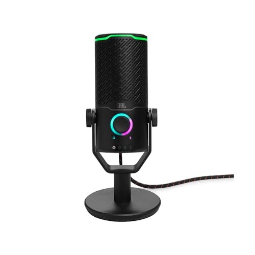 JBL Quantum Stream Studio, Triple Condenser Microphones for Perfect Streaming, Four Selectable Voice Pick-up Patterns, Tap-to-Mute Button with RGB Ring Indicator, RGB VU Meter, Chrome