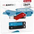 Emtec C350 Brick 32GB USB 2.0 Flash Drive, Multicolor (Pack of 3)
