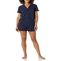 Amazon Essentials Women's Cotton Modal Piped Notch Collar Pajama Set (Available in Plus Size), Navy, Medium
