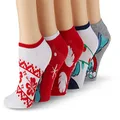 Disney Lilo & Stitch Women's 5 Pack No Show Socks, Holiday Red Assorted, 9-11 (U70409)