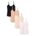 Amazon Essentials Women's Slim-Fit Knit V-Neck Layering Cami (Available in Plus Size), Pack of 4, Beige/Black/Camel/White, X-Small