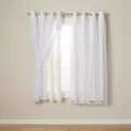 Exclusive Home Catarina Layered Solid Room Darkening Blackout and Sheer Grommet Top Curtain Panel Pair, 52"x63", Vanilla
