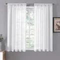 Tollpiz Sheer Curtains Linen Textured Bedroom Curtain Sheers Light Filtering Rod Pocket Voile Curtains for Living Room, 54 x 63 inches Long, White, Set of 2 Panels