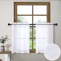 White Short Sheer Curtains 36 Inch Length for Kitchen Door 2 Panel Set Rod Pocket Cafe Curtains Linen Look Semi Sheer Tier Curtains for Small Window Bathroom Basement Kids Farmhouse Decor 30x36 Long