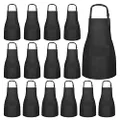 15 PCS Kids Aprons with Pockets Adjustable Chef Painting Aprons Bulk for Girls Boys Aged 6-13 Cooking Baking Crafting, Black, Large