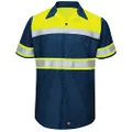 Red Kap Men's Tall Size Hi-Visibility Short Sleeve Color Block Ripstop Work Shirt- Type O, Class 1, Fluorescent Yellow/Navy, Medium