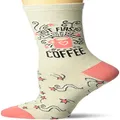 K. Bell womens Food and Drink Fun Novelty Crew Socks, Oatmeal (But First Coffee), Shoe Size: 4-10