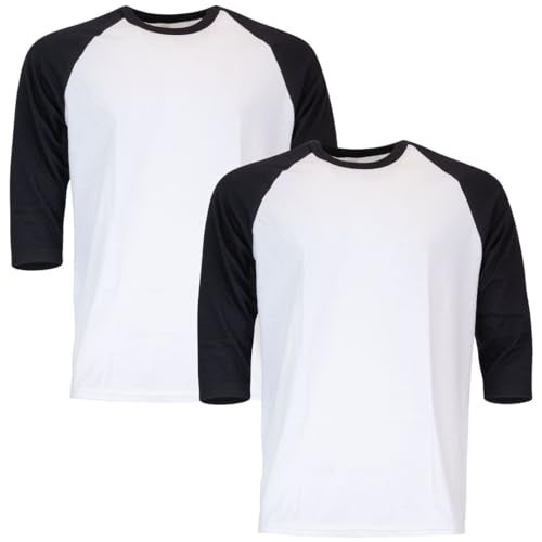 Gildan Adult Heavy Cotton 3/4 Raglan T-Shirt, Style G5700, 2-Pack, White/Black, X-Large