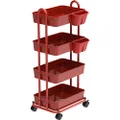 SimpleHouseware 4-Tier Rolling Utility Cart with Hanging Buckets, Red