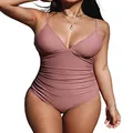 CUPSHE Women's One Piece Swimsuit Tummy Control V Neck Bathing Suits, Bean Pink, Medium