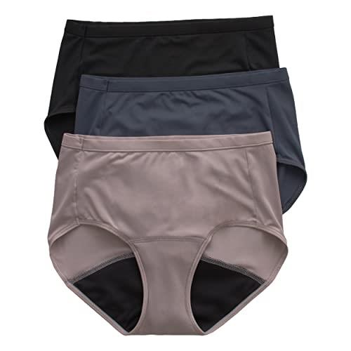 Hanes Women's Fresh & Dry Light and Moderate Period 3-Pack Brief Underwear, Multiple Options Available, Beige,Gray and Black, 8