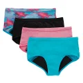 Hanes Women's Big Girls' Comfort, Boyshort Period Underwear, Moderate Protection, 4-Pack, Pink/Blue/Black, 30