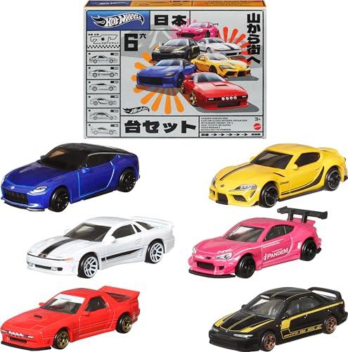 Hot Wheels 1:64 Scale Die-Cast Toy Cars, Set of 6 Japanese Vehicles with Elevated Deco (Styles May Vary)