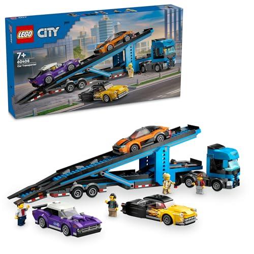 LEGO® City Car Transporter Truck with Sports Cars 60408, 4 Vehicle Toy Set for Boys and Girls Aged 7 Plus, Christmas or Birthday Toy for Kids, 4 Minifigures for Imaginative Play