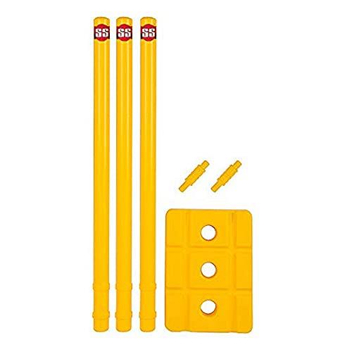 SS ACC0042 Plastic Cricket Stumps Set with Bails and Plastic Base | Yellow | Size: Full