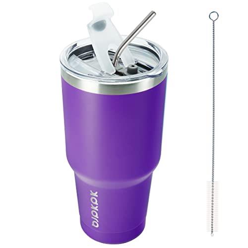 BJPKPK 30 oz Stainless Steel Tumbler with Lid and Straw Vacuum Insulated Double Wall Travel Coffee Water Tumbler,Purple